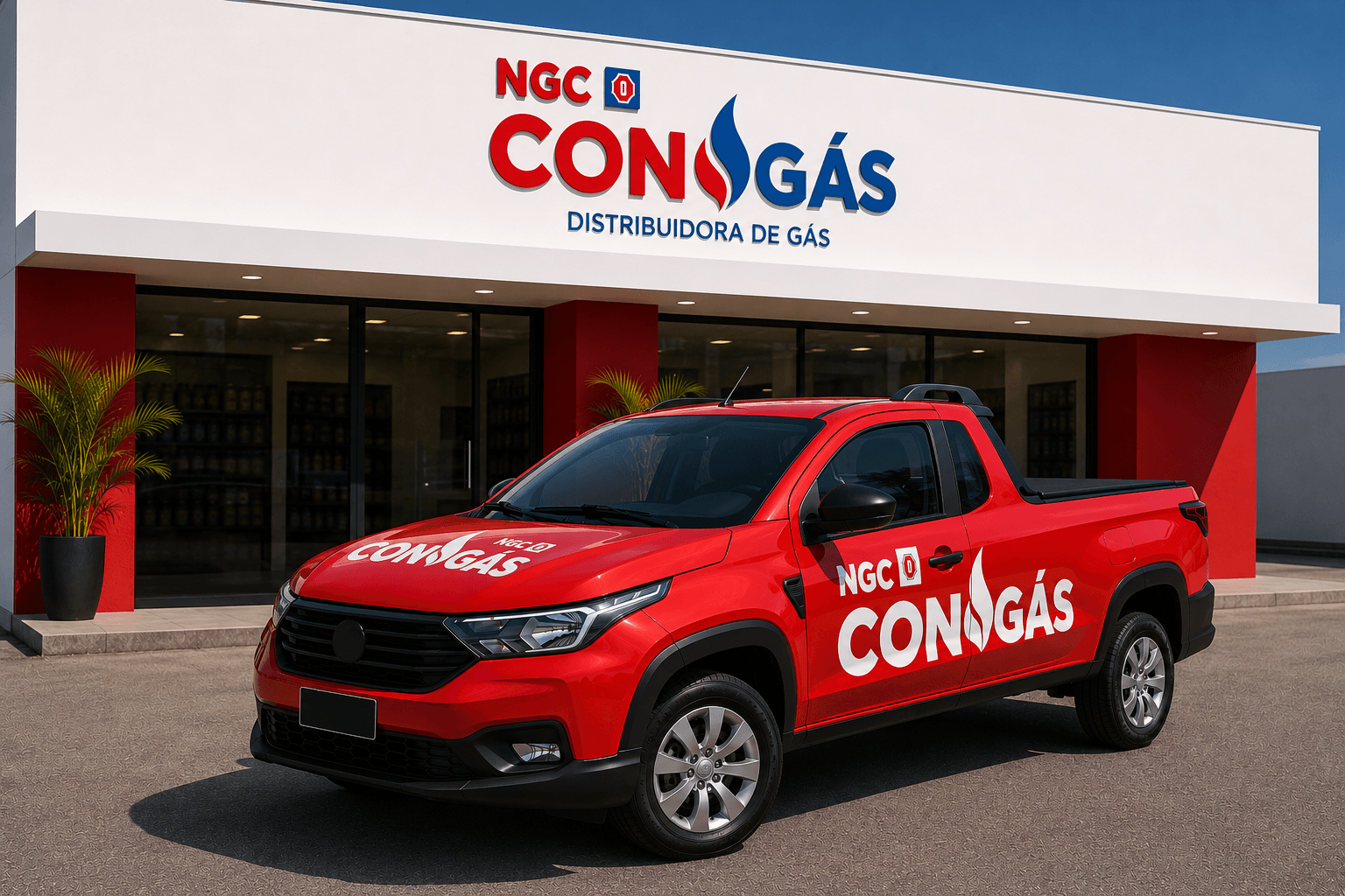 Fachada e veículo de entrega Congás Congonhas